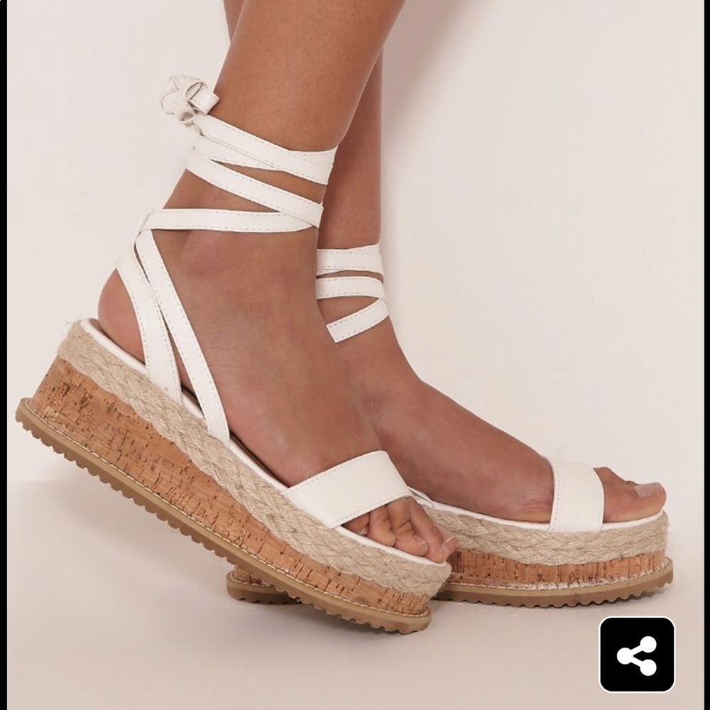 White espadrille flatform sandals size 7